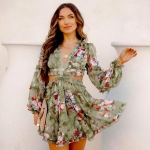 Zimmerman style Floral Ruffle Tiered Cutout Dress Olive